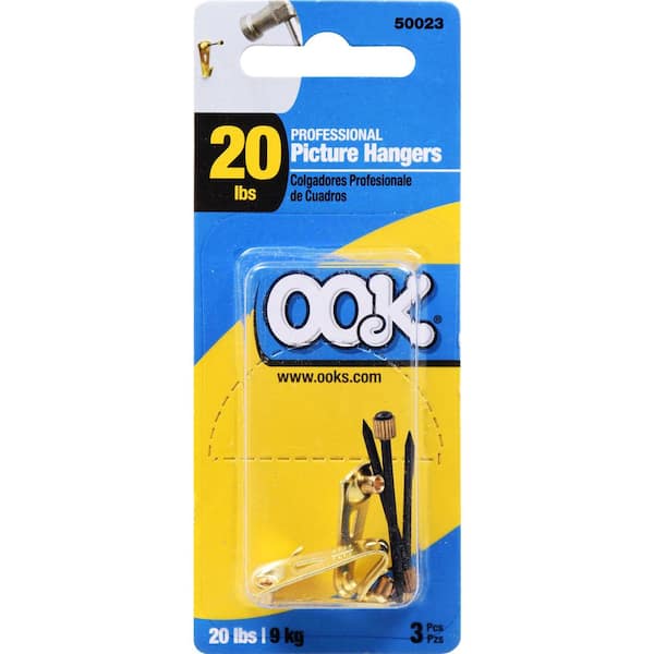 20 x PICTURE HOOKS No.3 EB brass double fix hook & nails 7kg frame hanging  (834)