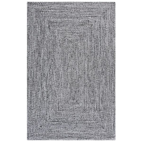 Braided 6 ft. x 9 ft. Black/Ivory Solid Color Modern Washable Area Rug