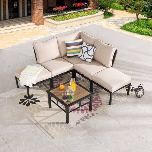 Patio Festival 6-Piece Metal Patio Conversation Set with Beige Cushions
