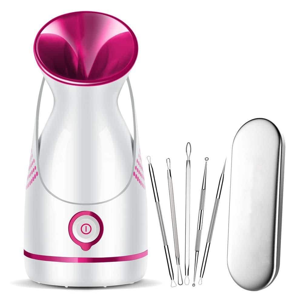 1-Piece Bathroom Accessory Set in White, Nano Ionic Face Steamer for Home Sauna SPA with 5-Pack Stainless Steel Skin Kit