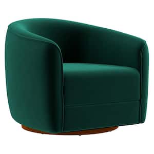 Ease Mid-Century Modern Round Back Dark Green Velvet Swivel Arm Chair