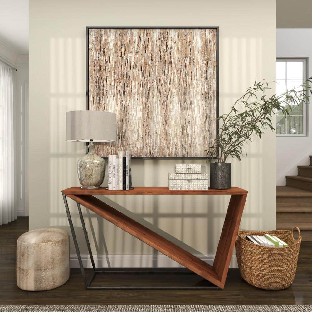 47" x 47" White and Beige Abstract Canvas Art with Black Frame