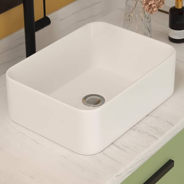 Coporesell 16 in. Vessel Rectangular Bathroom Sink in White Ceramic