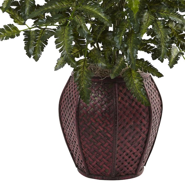 Nearly Natural 32 in. Artificial Green Boston Fern Plant with Metal Planter  with Stand DIY KIT T4482 - The Home Depot