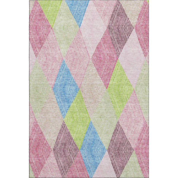Mayfield Premium Machine Washable Abstract AMF962 Pink 10 ft. x 14 ft. Area Rug