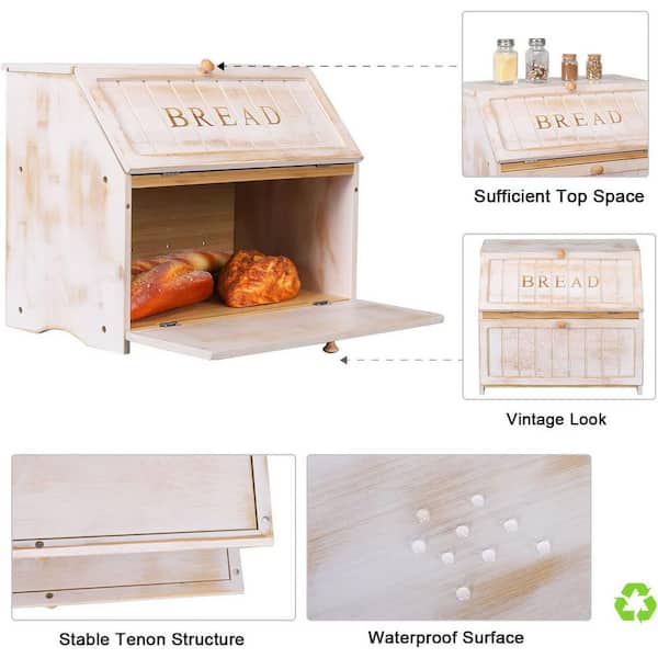 Lynzavix 1-Piece Vintage Double Layer Large Bread Box Set for