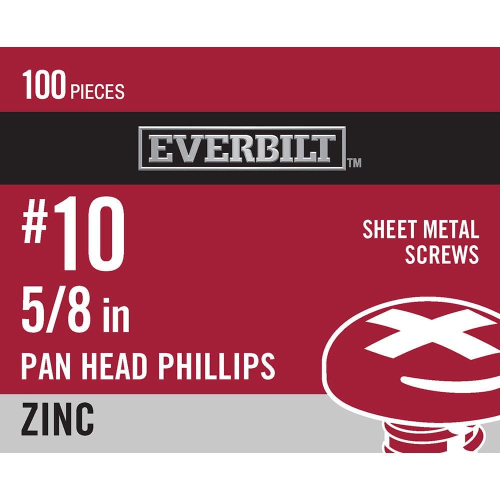 Everbilt #10 x 5/8 in. Zinc Plated Phillips Pan Head Sheet Metal Screw  (100-Pack) 802542 - The Home Depot