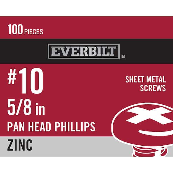 Everbilt #10 x 5/8 in. Zinc Plated Phillips Pan Head Sheet Metal Screw (100-Pack)
