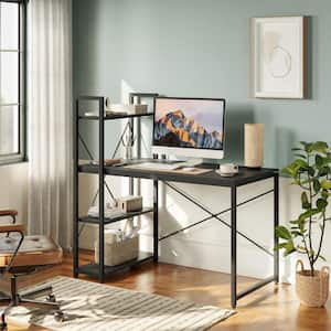 47.24 in. Grained Black Computer Writing Office Desk with Adjustable Storage Shelves