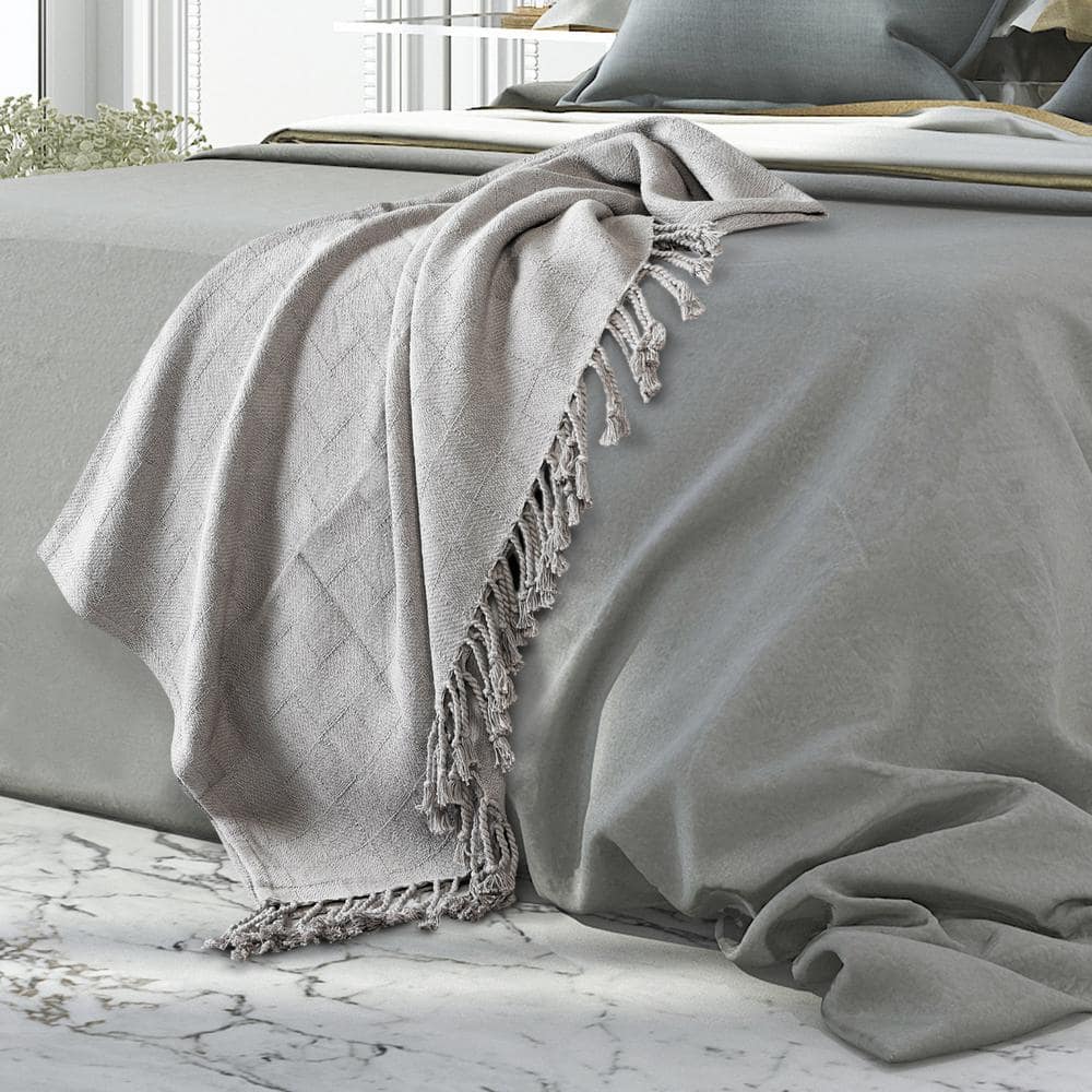 Heather Madiera Luxurious Cotton Throw, 60" x 50", Light Gray