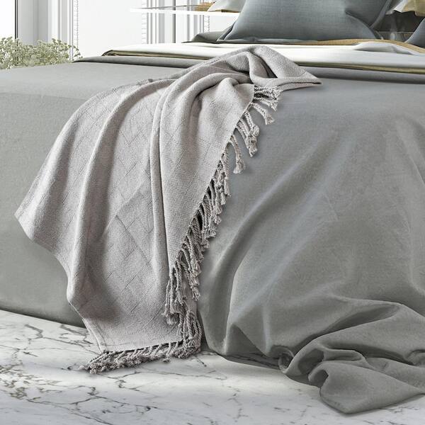Woven 50 in. x 60 in. Light Gray Solid Checkered Cotton Woven 50 in. x 60 in. Light Gray Solid Checkered Cotton
