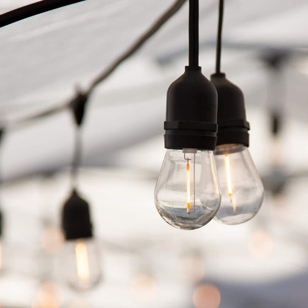 48ft Black Outdoor LED String Lights with Warm White Bulbs