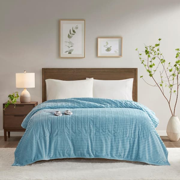 Corded Plush Blue Plush King Electric Blanket