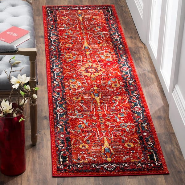 Vintage Hamadan Orange/Navy 2 ft. x 10 ft. Border Runner Rug