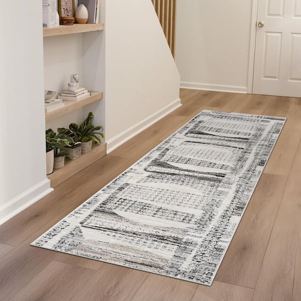 Alpha Gray 2 ft. x 8 ft. Abstract Indoor Area Rug
