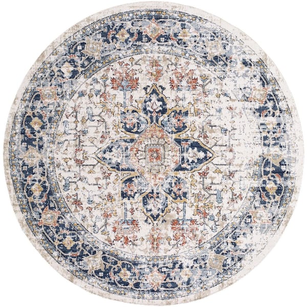 Huntington Beach HTB-2300 7 ft. Round Indoor/Outdoor Machine Woven Rug, Multi-Colored
