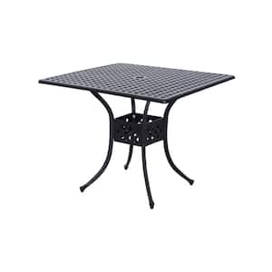 36 in. Patio Cast Aluminum Square Outdoor Bistro Table with 2 in. Dia Umbrella Hole for Garden, Backyard, Porch in Black