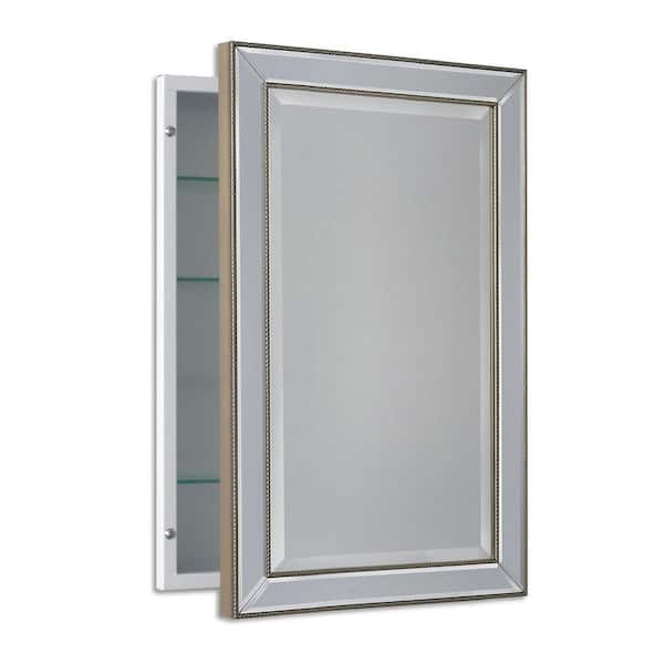 Deco Mirror 16 in. W x 26 in. H x 5 in. D Framed Single Door Recessed Metro Beaded Bathroom Medicine Cabinet in Silver