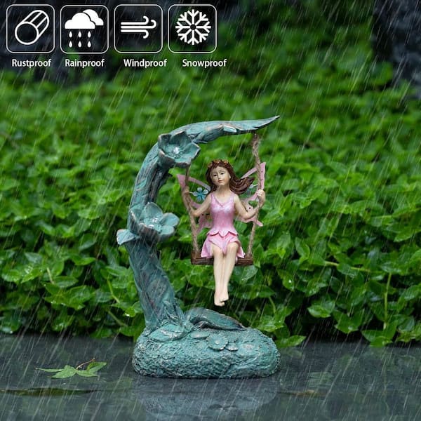 Garden Flower Fairy Outdoor Statue Decor Funny Swing Fairy