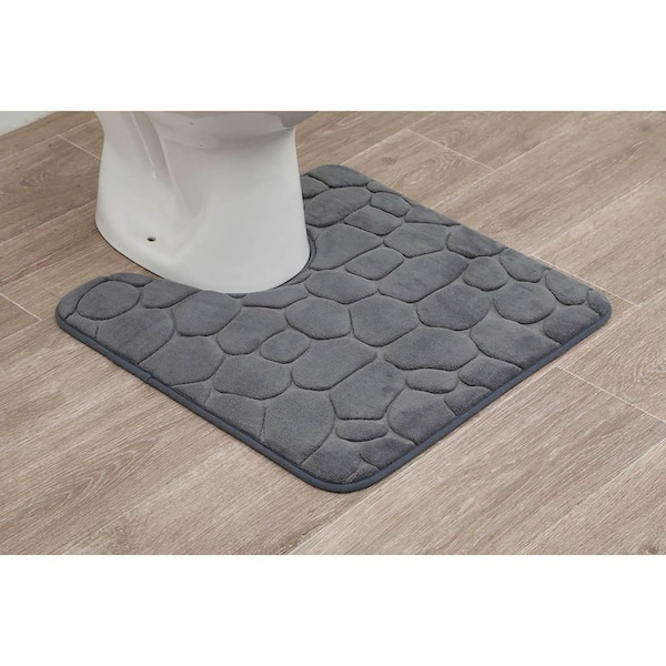 EVIDECO French home goods 3D Cobble Stone Shaped 20 in. L x 18 in. W Memory Foam Contour Mat Microfiber Non Slip Dark Gray