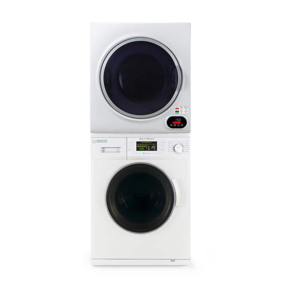 Pro2 Compact 110V Laundry Center Washer 1.6 cu. ft. +Digital Vented Sensor Dryer 3.5 cu.ft. in White and Accessories
