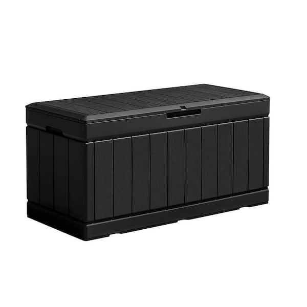 Black 85 Gal. Large Resin Deck Box Waterproof Outdoor Storage with Padlock Indoor Outdoor Organization