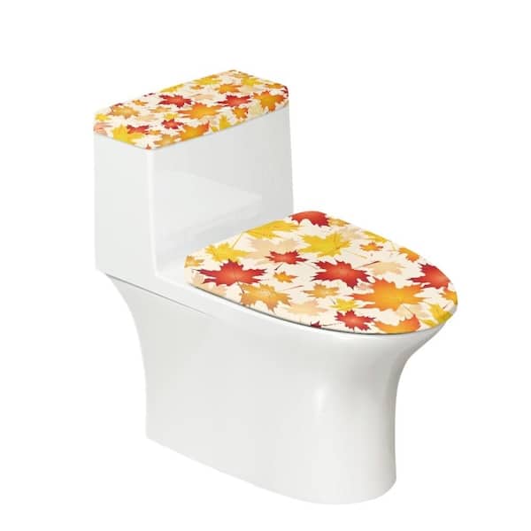 Autumn Leaf 2-Piece Machine Washable Polyester Toilet Tank Cover Set for Elongated Lids in Multicolor