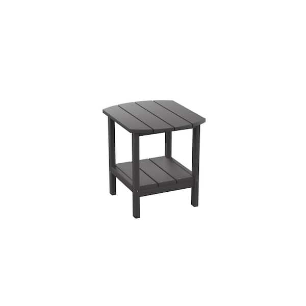 Sudzendf Gray Rectangle HDPE Plastic Outdoor Side Table with 2-Tier