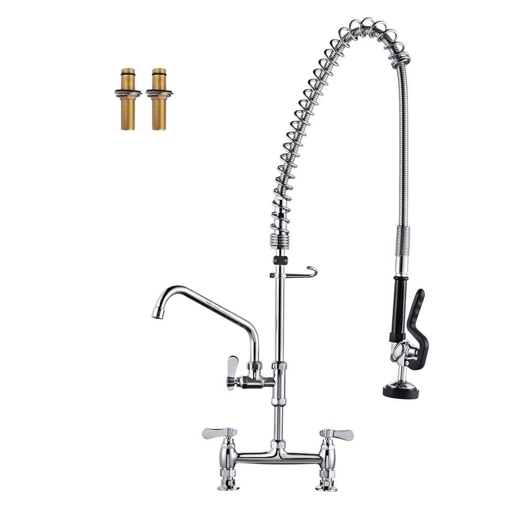 Commercial Chrome Triple Handle Pull Down Kitchen Faucet with Pre-Rinse Sprayer