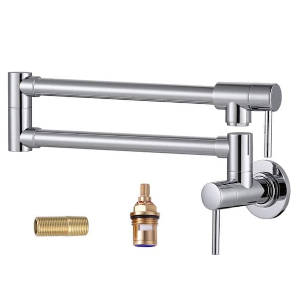 ALEASHA Wall Mounted Pot Filler with Double Handles in Chrome