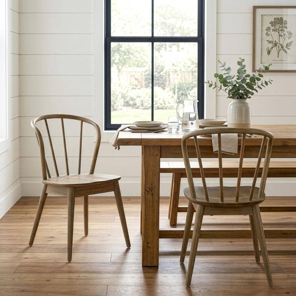 Set of 2 Azure Washed Wood Dining Chair with Windsor Back