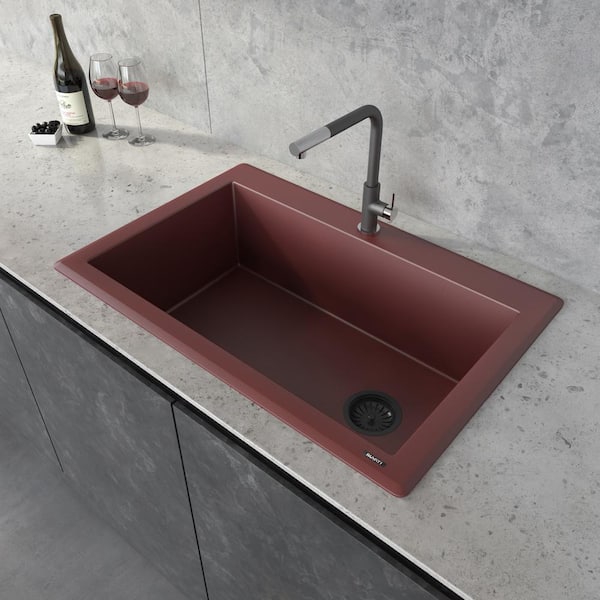 EpiGranite 33 in. Drop-in Single Bowl Kitchen Sink in Carnelian Red Granite Quartz Composite