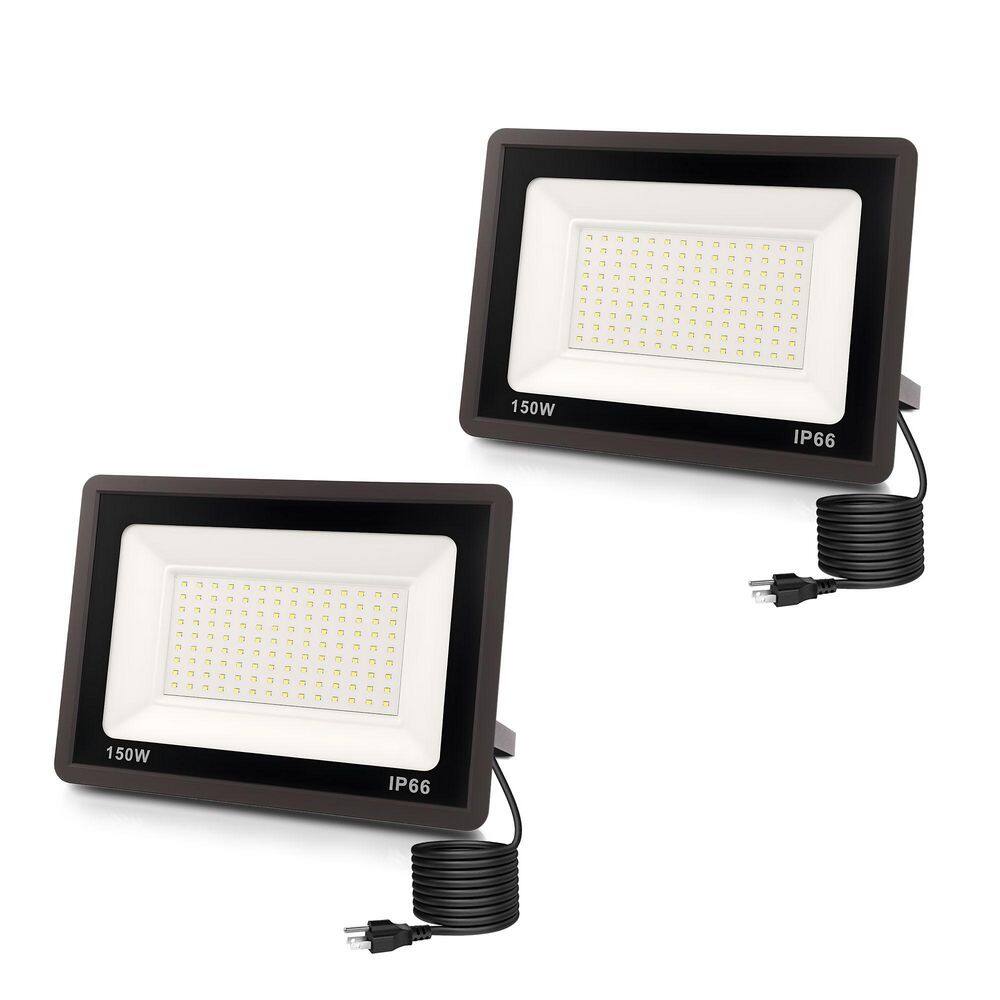 2-Pack Plug-In Dusk-to-Dawn Outdoor Integrated LED Landscape Flood Light, White Light, 150W, IP66, Black Housing price history on PriceWatchPro