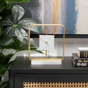 7 in. x 8 in. Gold Metal Geometric Open Frame Clock with White Clockface and Base