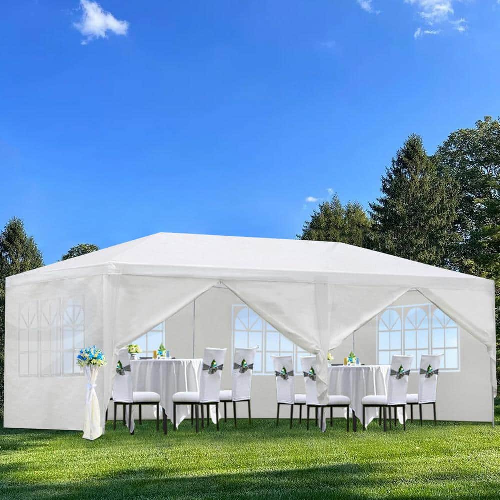 10x20 White Adjustable Height Pop-Up Canopy Tent with Sidewalls