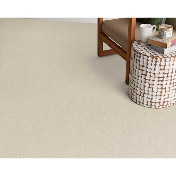 Borderline Ivory White 12 ft. 42 oz. Wool Pattern Installed Carpet