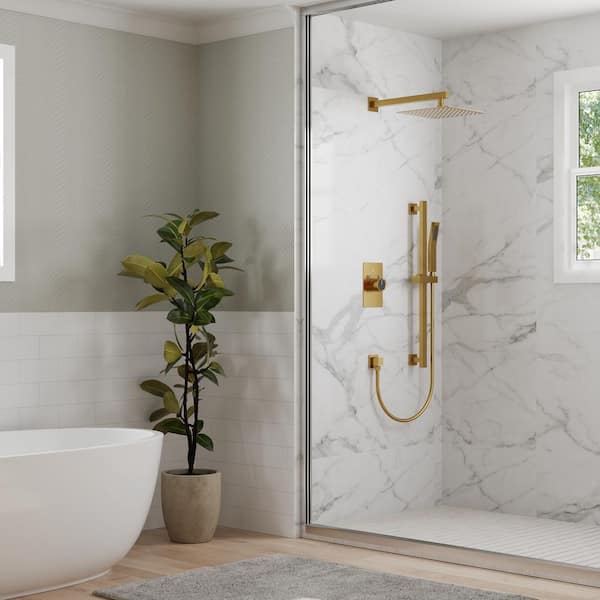 ClassicRain Dual 2-Spray Wall Mount 10 in. Fixed and Handheld Shower Head 2.5 GPM in Brushed Gold Valve Included