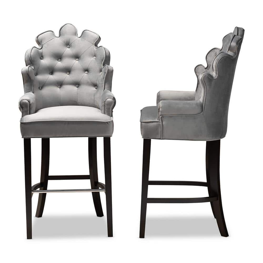 Chloe Dark Grey Velvet and Wood Barstool Set