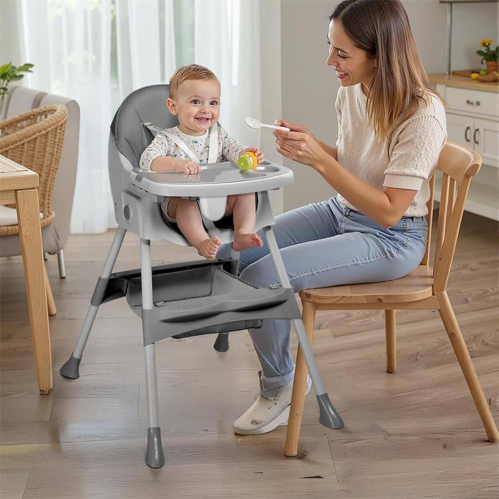 3-in-1 Portable Feeding Rocking Seat Baby High Chair in Gray