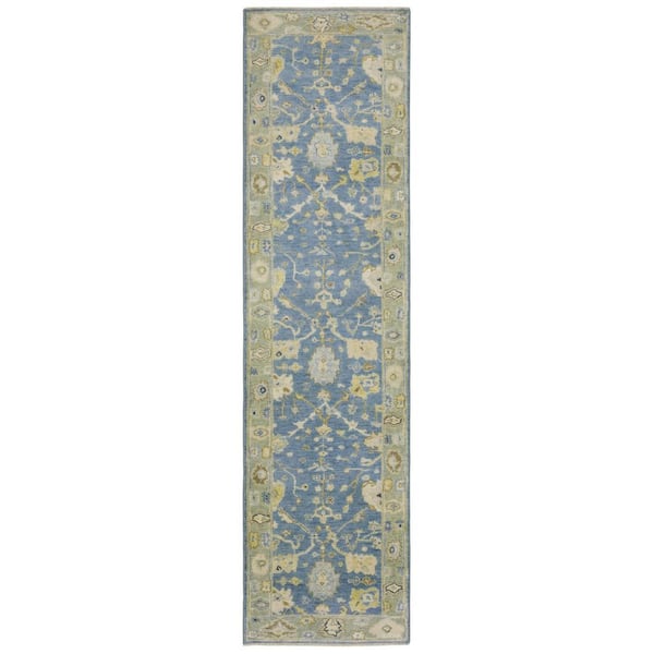 2 ft. x 10 ft. Green Oriental Washable Area Rug