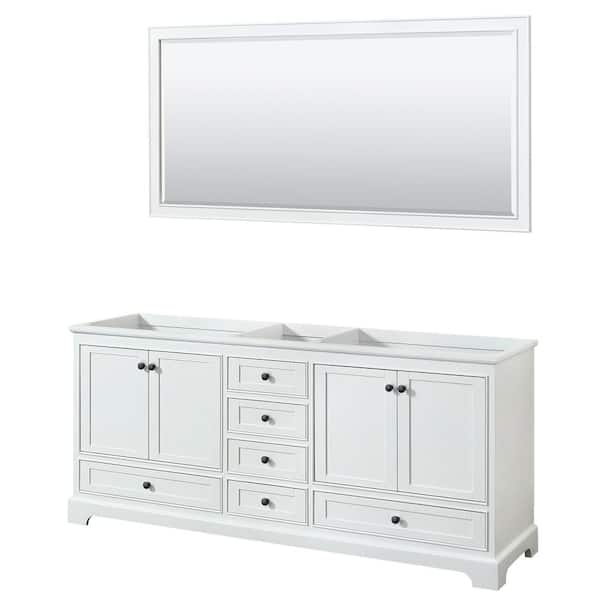 Wyndham Collection Deborah 79 in. W x 21.63 in. D x 34.25 in. H Double Bath Vanity Cabinet without Top in White with 70 in. Mirror