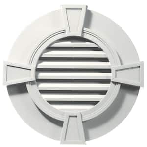 30 in. x 30 in. Round White Plastic Built-in Screen Gable Louver Vent