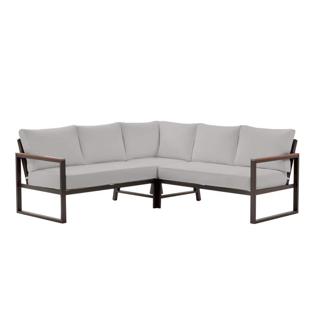 Reviews For Hampton Bay West Park Black Aluminum Outdoor Patio Sectional Sofa Seating Set With Cushionguard Stone Gray Cushions The Home Depot Cushionguard Stone Gray Cushions, Western Outdoor Furniture Reviews