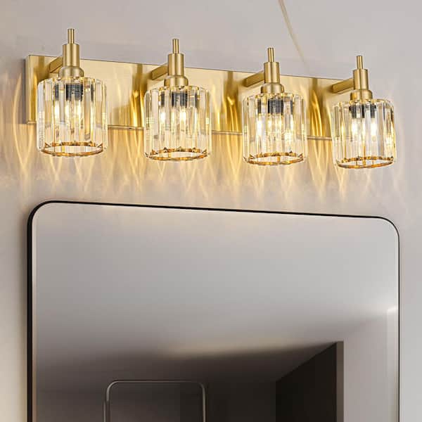 EDISLIVE Orillia 27.5 in. 4-Light Modern Gold Bathroom Vanity Light with Round Crystal Shades