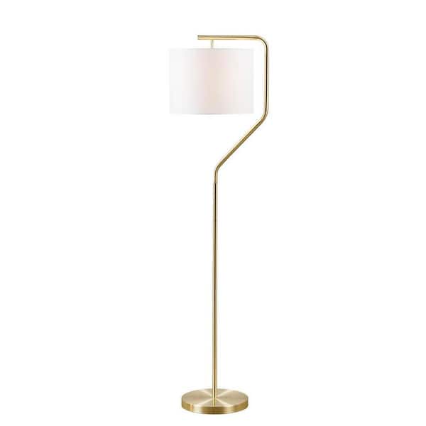 60 in. Gold Modern 1-Light Smart 1-Way (On/Off) Lantern Floor Lamp for Living Room with Linen Drum Shade