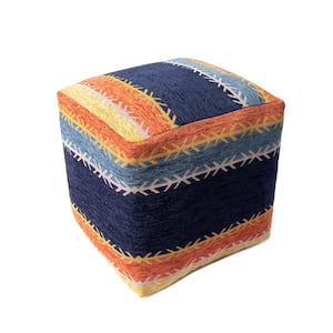 Kian Multicolored 18 in.  x 18 in.  Cube Polyester Blend Bohemian Turkish Stripe Ultra-Soft Pouf