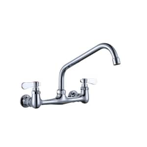 Commercial Faucet with 8 in. Swivel Spout, Double Handle Wall Mounted Standard Kitchen Faucet in Polished Chrome