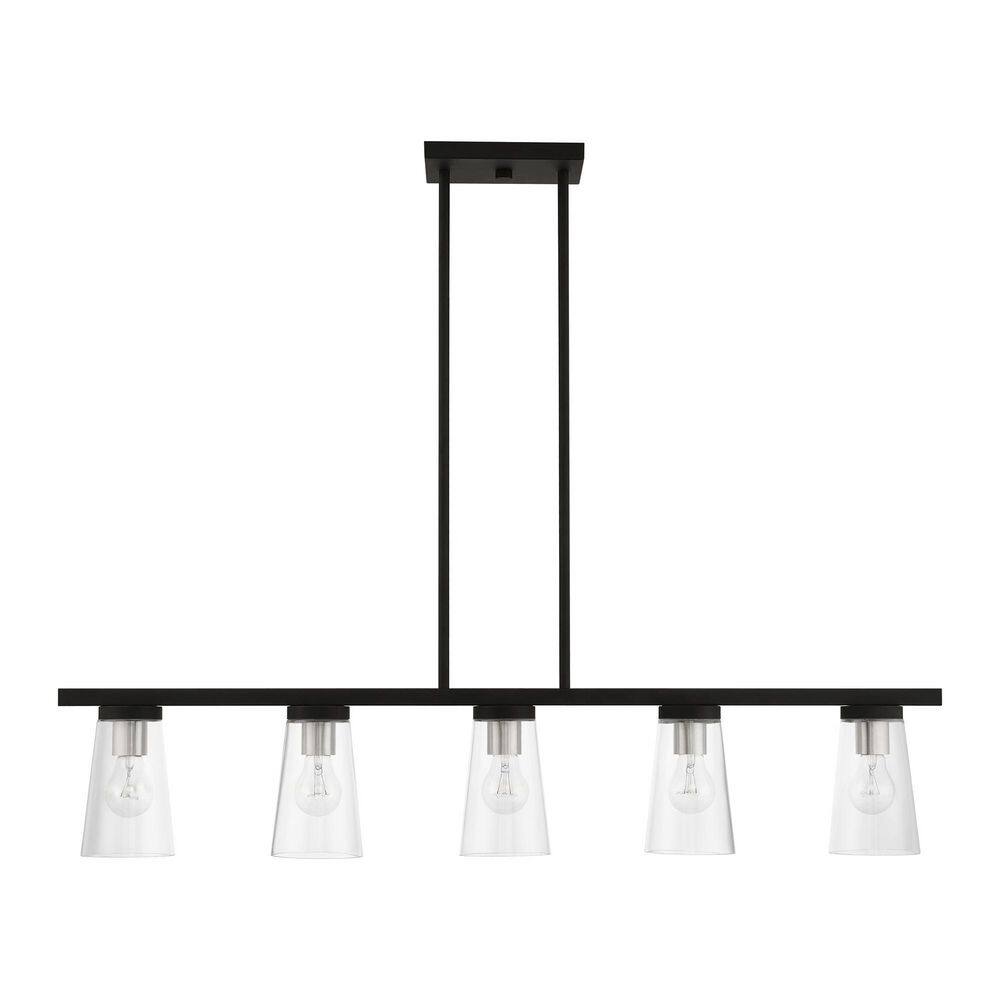 Cityview Contemporary 5-Light Linear Chandelier in Black and Brushed Nickel
