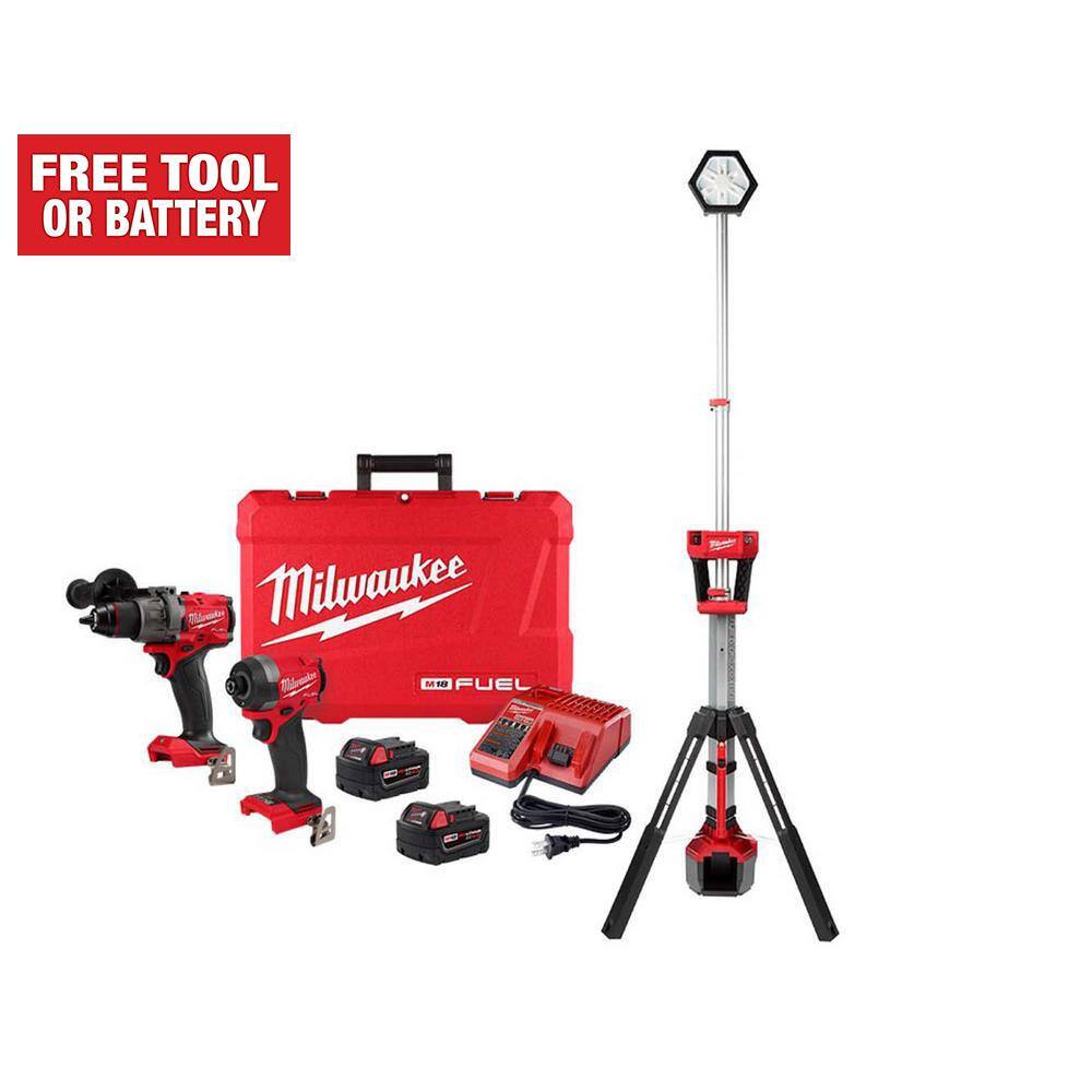 Milwaukee M18 FUEL 18-Volt Lithium-Ion Brushless Cordless Hammer Drill and Impact Driver Combo Kit (2-Tool) with Stand Light