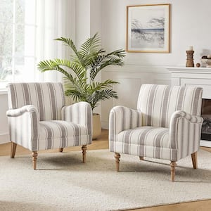 Hallstatt Tan Classic Wooden Upholstery Accent Armchair with Wood Base (Set of 2)